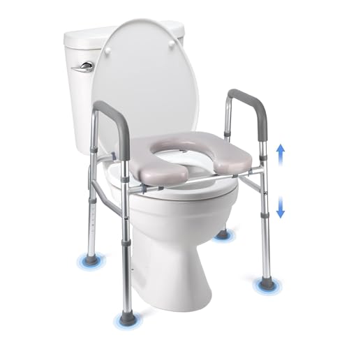 Raised Toilet Seat, 350LB Stand Alone Homecare Commode Bathroom Assist Frame for Elderly,...