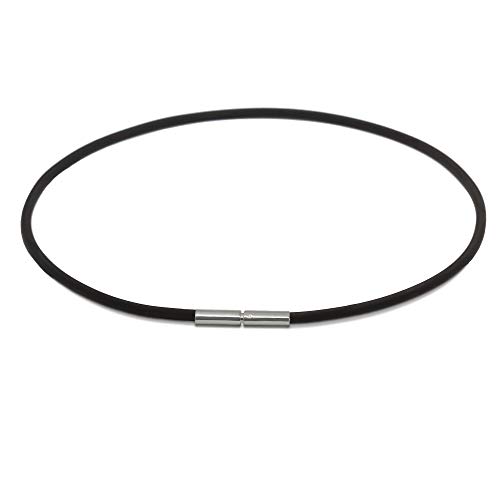 Kautschukkette mit 925 Sterling Silber Bajonettverschluss Halskette Halsband Kautschukband Bajonett Kautschuk Ø 2mm, Tunnel-Drehverschluß schwarz. (45) Cover