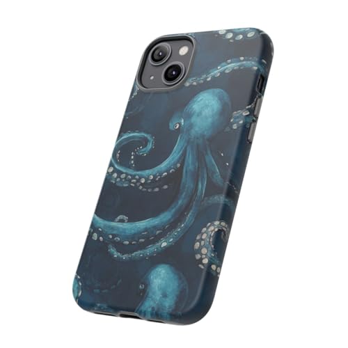 Coque iPhone 14 Plus tentacules pieuvre bleue rigide mate - 2