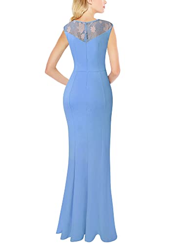 Vfshow Womens Light Blue Lace Ruched Ruffles High Split Front Zipper Formal Evening Gown Maxi Dress 9588 Blu L #TOP1