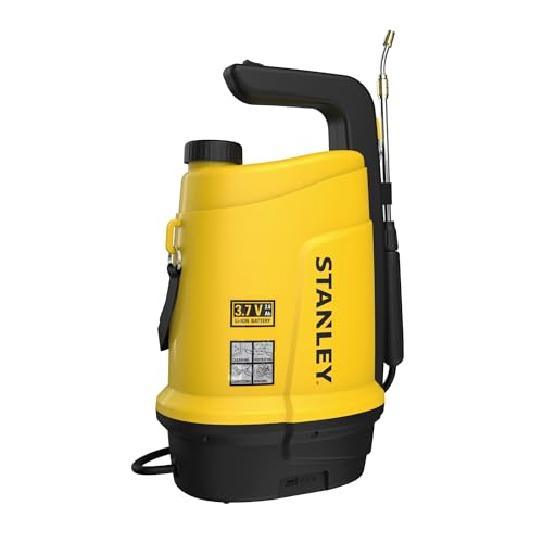 Stanley Pulverizador a presión 5 L, pulverizador de jardín, eléctrico, batería de Litio Recargable, Lanza telescópica, Boquilla Ajustable, autonomía 2,5 h, máx. 2 Bar, 0,33 L/min, Amarillo/Negro