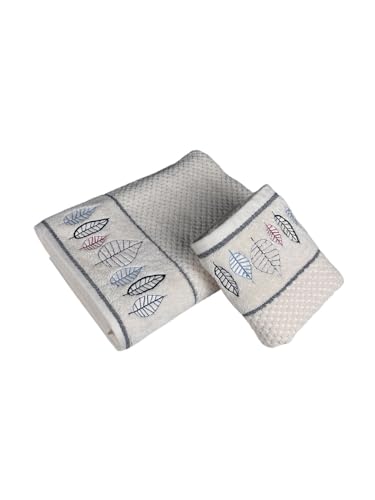 Image of SENSES By Riba Cotton Towel Set 550 GSM - Design 4, 2 Pcs| 1 Bath + 1 Hand Towels Combo | Super Soft, Absorbent, Lightweight, Antimicrobial, Low Linting