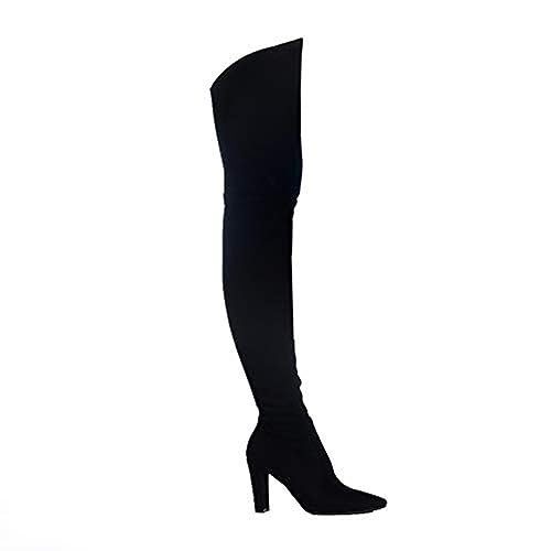 Shoe'N Tale B0756SS7HN Women Stretch Suede Chunky Heel Over The Knee Boots Thigh High thumb #4