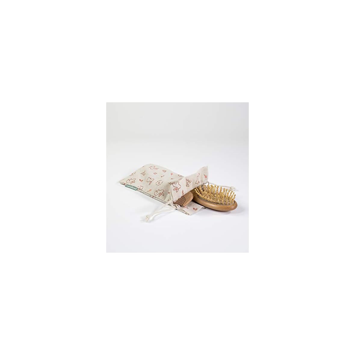 Miniland-89339-Set-de-peines-para-bebe-de-madera-natural-en-bolsita-100-sostenible-Set-de-regalo-bebe-ECO-Coleccion-EcoFriendly
