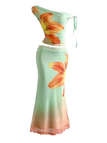 SOLY HUX Women's 2 Piece Outfit Floral Mesh Ruched One