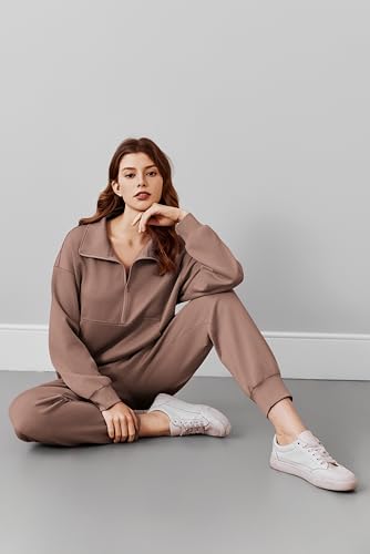 Image of PINSPARK 2 Piece Sets for Women Long Sleeve Half Zip Tracksuit Jogger Sets | 2026 Fall Travel Outfits Lounge Set, Lightweight Soft Air Layer Fabric, Kangaroo Pocket Sweatshirt, Drawstring Joggers Pants