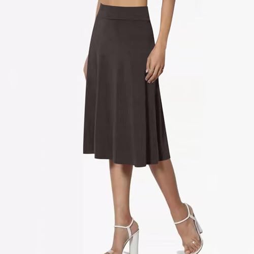 Women's Stretchy Flared Skirts Basic Versatile High Waisted Casual Midi Skater Skirt Casual Dressy Solid Skirts4