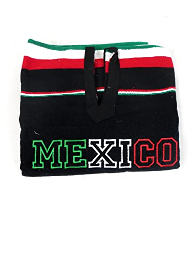 Mexican Poncho Black – Unisex Adult Serape with Mexico Flag Colors, Eagle Emblem & Fringed Edges – Handmade in Mexico2