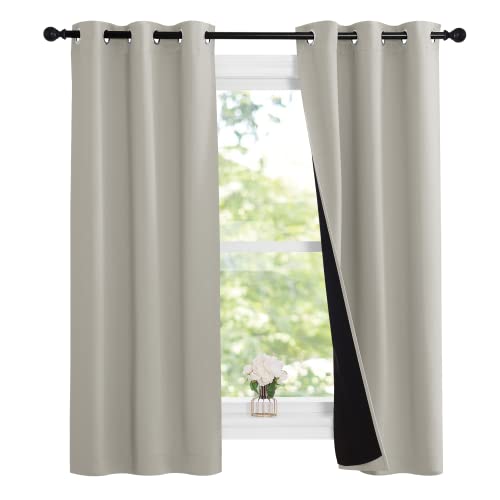 Image of NICETOWN Natural 100% Blackout Lined Curtains, 2 Thick Layers Narrow Wide Window Treatment Panels Thermal Insulated Drapes for Kitchen Small Window (1 Pair, 37 inch Width x 63 inch Length Each Panel)