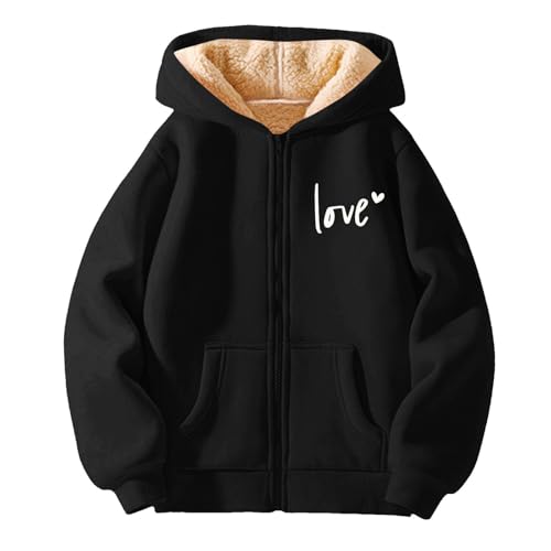 Unisex Boys Girls Fleece Jacket Hoodie Sherpa Lined Zip Up Hooded Sweatshirt Letter Graphic Print Kids Winter Jackets3