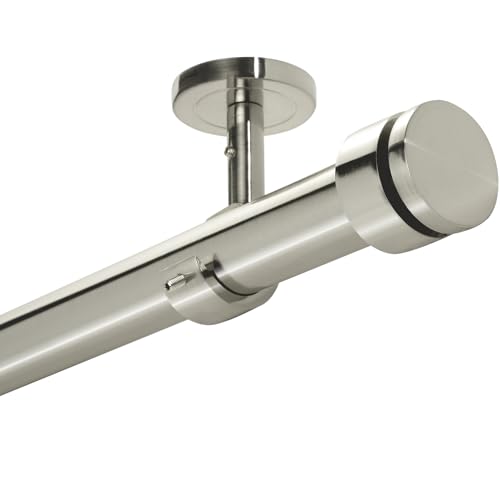 Ceiling Curtain Rod 48-84 Adjustable Ceiling Mounted Curtain Rod Ceiling Rods for Curtains with three Heavy Duty Modern Design Brackets included Cortinero De Techo Brushed Nickel 1 inch