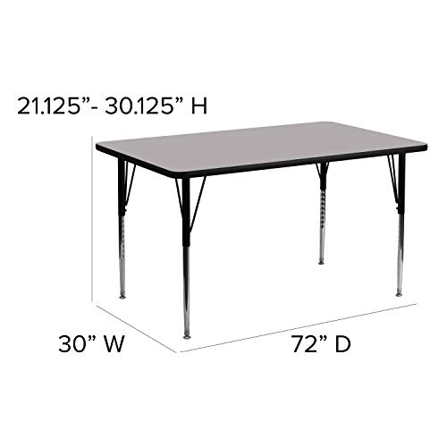 Flash Furniture 30''W X 72''L Rectangular Grey Thermal Laminate Activity Table - Standard Height Adjustable Legs #TOP2