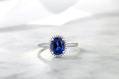 Gem Stone King 10K White Gold 8X6MM Oval Gemstone Birthstone & White Diamond Halo Engagement Ring | Wedding Anniversary Promise White Gold Ring For Women | Size 5,6,7,8,9 6