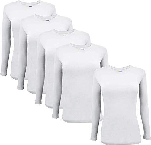 Exclusive Discount 50% Price Natural Uniforms Women's Under Scrub Tee Crew Neck Long Sleeve T-Shirt 5-Multi Pack (Large, 5 Pack- White)