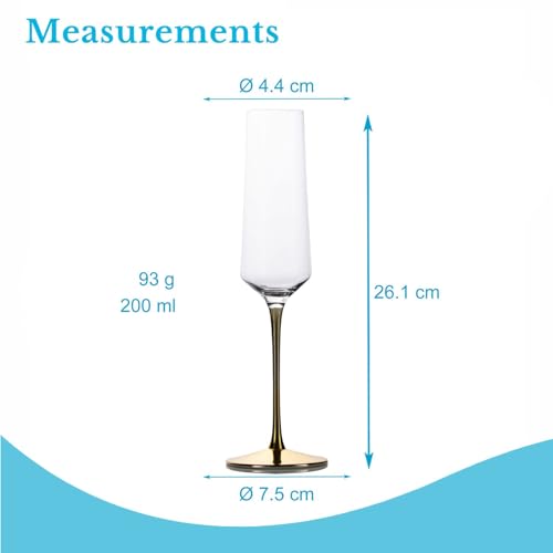 Flûte à champagne avec pied doré Intirilife en verre cristal de 200 ml, lot de 2 - 5
