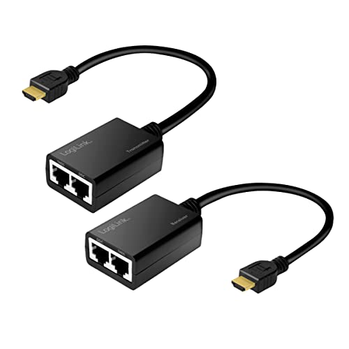 LogiLink HDMI Extender Set Full HD – 60m über LAN-Kabel, 1080p/60Hz, Mit IR-Fernbedienung