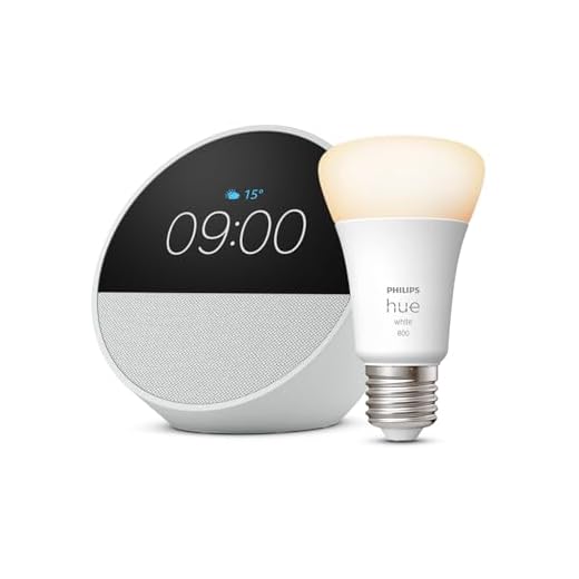 Echo Spot | Blanc + Philips Hue White, ampoule connectée LED E27, fonctionne avec Alexa - Kit de démarrage Maison connectée