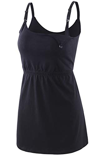 Manci Nursing Cami Tank, Camicia per Gravidanza da Allattamento Sleep Bra per L'Allattamento al Seno (Black, X-Large)
