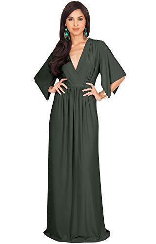 KOH KOH Plus Size Womens Long Kaftan Caftan Short Sleeve Empire Waist Flowy V-Neck Summer Bridesmaid Evening Sexy Cute Modest Maternity Gown Gowns Maxi Dress Dresses, Olive Green 4XL 26-28