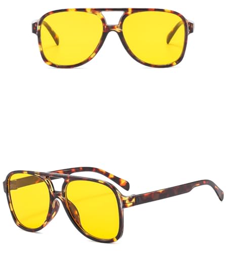 Image of Vintage Aviator Sunglasses for Women Men 70s Glasses Retro Oversized Yellow Lens Shades