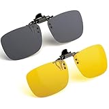 JESSIEDANTON Polarized Clip-on Flip Up Metal Clip Rimless Sunglasses, Lightweight, XL Size, Set of 2 PCS (Black + Yellow)