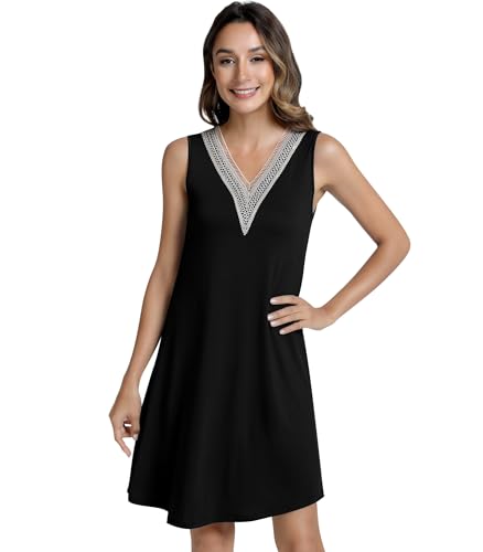Image of NACHILA Women's Nightgowns-Viscose Made from Bamboo,Sleeveless Tank Night Gown Crew Neck Sleep Dress Cool Sleepshirts