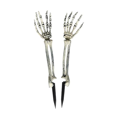 JIEFULL Halloween Skeleton Hands Stakes for Yard Plastic Realistic Zombie Ghost Scary Arm Stake for Outdoor Lawn Props Party Decorations(1 Pairs)