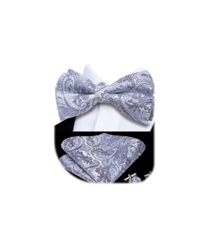 Image of Dubulle Mens Paisley Striped Bowtie Set Pre-tied Bowtie for Men and Pocket Square Set Wedding Business