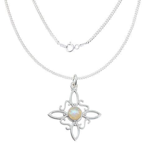 Only faith Collar Nudo de Bruja plata de ley con Piedra Natural Piedra Lunar, para mujer en Plata de Ley 925 Italiana, 50 cm, con Caja de Regalo (Piedra Lunar)