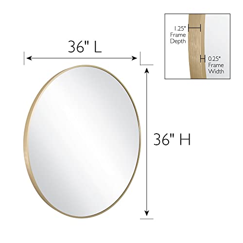 Design House Kenna Round Wall Accent Mirror – 36-Inch, Modern Metal Framed – Living Room, Bedroom, Bathroom Vanity Mirror – Gold, 596536-GLD - Image 4