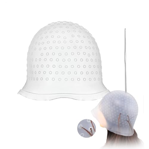 Punched Hole Silicone Highlighting Cap with Hook Needle Reusable Hair Dye Tool Kit Precise Balayage Ombre Highlights Application for Salon and Home Use Durable Colour Tinting Hair Cap