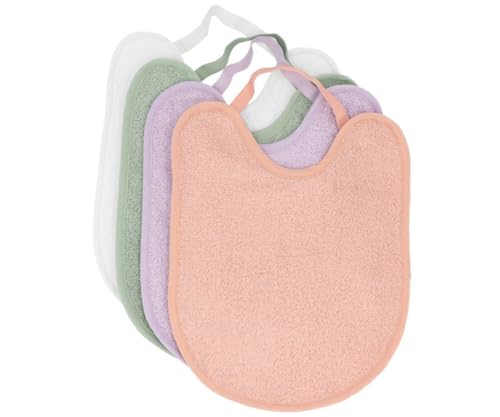 Tutete Pack 4 Baberos Bebé Impermeables de Algodón con Goma Elástica, Reutilizables con Toalla de Rizo y Capa EVA, Especial para Guardería en Colores Rosa, Malva, Sage e Ivory