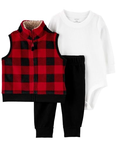 Image of Carter's Baby Boys' 3 Piece Plaid Patch Little Vest Set