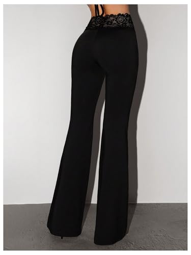 Milumia Women's Low Waist Lace Trim Flare Pants Leggings Rave Going Out Bell Bottoms3