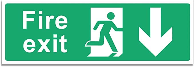 Fire Exit Sign - Self Adhesive Vinyl Sticker Set, 30x10cm, Right, Left, Up, Down - Essential Emergency Exit Signage with Clear Directional Arrows (Down-Arrow 1 Piece)