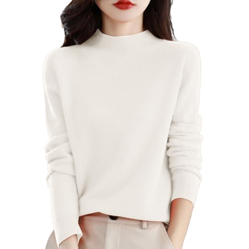 unilarinna Jersey para mujer, cuello alto, elegante, de manga larga, suelto, grueso, informal, suave, jersey, 01-blanco, XL