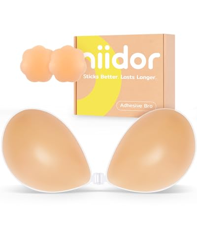 Niidor Strapless Bra Adhesive Backless Sticky Bra with Push Up Invisible Silicone Nude Bra for Low Cut Dresses Comfortable & Secure