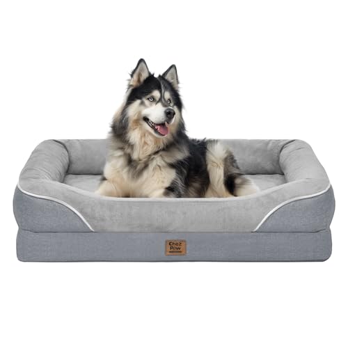 Image of Chez Paw Orthopedic Washable XXL Dog Bed for Extra Large Dogs | Egg Crate Foam, 4-Sided Bolster Support, Waterproof Liner, Non-Slip Bottom, Removable Bolster Cover, 45 x 35 Inch