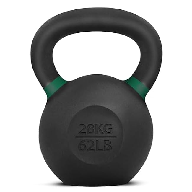 Yes4All Powder Coated Cast Iron Kettlebell Single Mint - 28 KG / 62 LB Strength Training Kettlebells Weight Set for Full Body Workout, Home Gym