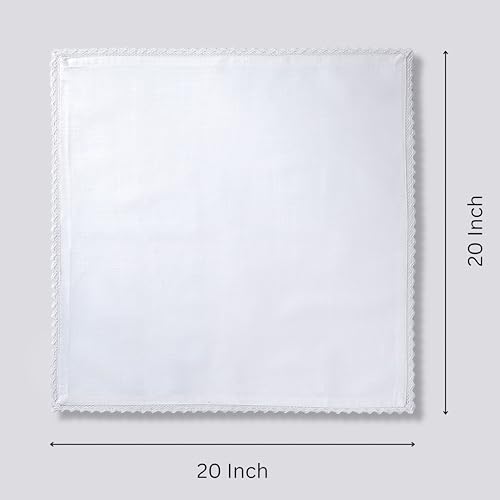 Image of FINGERCRAFT Cloth Napkins Set of 50, 20x20 Inch 100% Cotton Fabric Napkins with Decorative Trim Lace Edge, Mitered Corners, Reusable Washable Dinner Table Napkins for Weddings, Banquets (White)