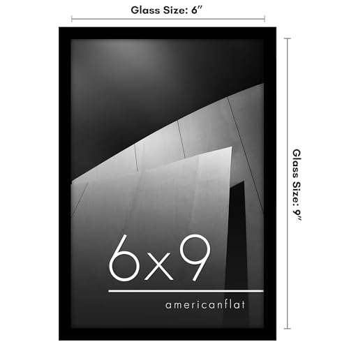 Americanflat 6x9 Picture Frame with Shatter-Resistant Glass - Streamline Collection - Thin Border Photo Frame for Tabletop and Wall Display - Hanging Hardware and Easel Stand Included - Black