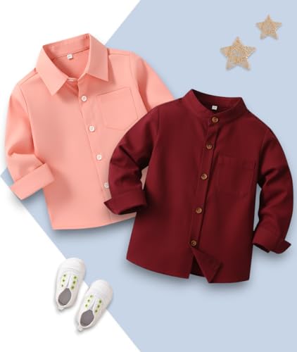 Image of Boys Shirt, Black and White Plaid and Light Blue Solid, Long Sleeve Button-Up, 2 Pack