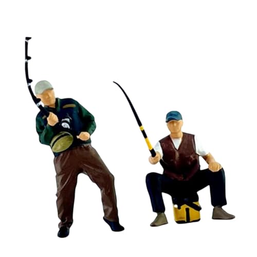 Colaxi 2X 1/64 Male Angler Diorama Figures Fishing Character Miniatures Display Layout Mini Decorative Collectible Fisherman Figures