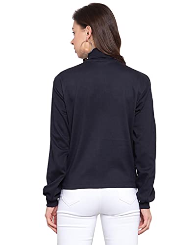 Image of Style Quotient Womens Navy Blue Solid High Neck Top