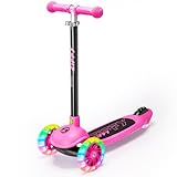 ZIFFY 3-Rad-Kinderroller 3–5 Jahre – Blau/Grün/Pink/Violett – LED-Leuchträder, Neigelenkung, Hinterradbremse – Höhenverstellbarer Lenker 44–61 cm – 1,8 kg, schnell zerlegbar
