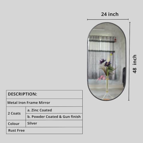 Image of Modern Elegance Capsule Shape Wall-Mounted Mirror Metal Framed Wall Mirror Bathroom Mirror Living Room Mirror Home Decor Mirror 24 x 48 Inches Color Antique Silver MF 107