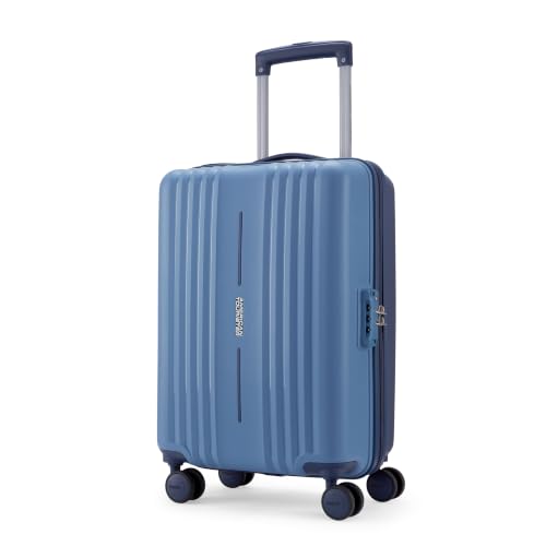 Image of American Tourister Cleva S | Cabin Trolley Bag (55 cm) | 360 8 Wheel Travel Luggage | 2 Compartments | Hard Luggage Polypropylene Suitcase | Mounted TSA Lock | 3 Years Warranty | Blue & Navy Blue