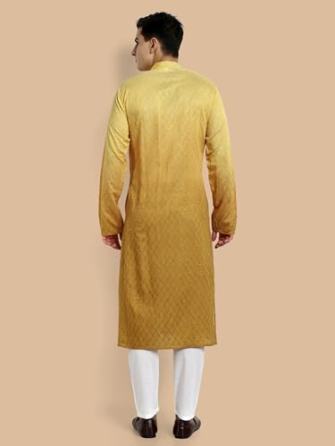 Image of Vardha Men's Cotton Chikankari Embroidered Kurta with Full Sleeves and Knee Length Design and Elegant Sequence Work | Kurta for Men