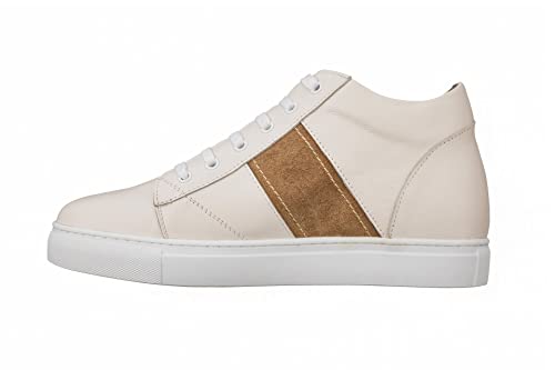 CALTO Men's Invisible Height Increasing Elevator Shoes - Beige White Leather Lace-up Sneakers - 2.8 Inches Taller - K53101 - Size 7 D(M) US3