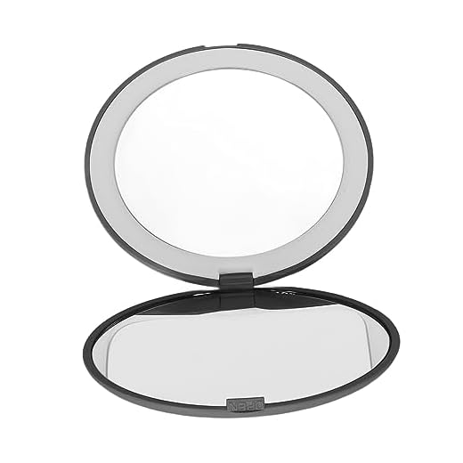 Naroote Double Sided LED Mirror, Compact Size LED Makeup Mirror 1X 10X Magnification Sunlight Simulation for Home Travel Use (#3)